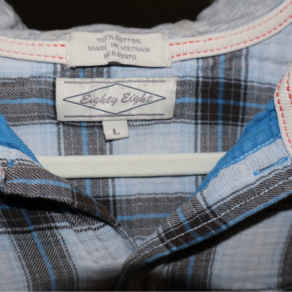 Cotton lightweight hooded‎ flannel. Women's large. 100% cotton. Navy blue & grey - Picture 5 of 6